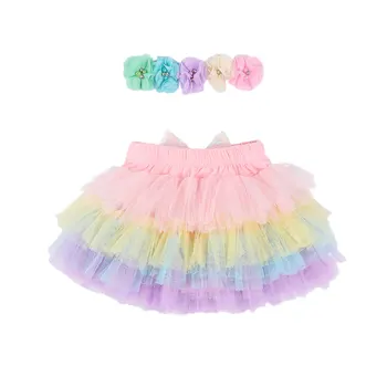 

FOCUSNORM Infant Baby Girls Tutu Skirt+Headband 2pcs Colorful Sequin Bowknot Mesh Layer Lace Tutu Skirts Outfit Sets