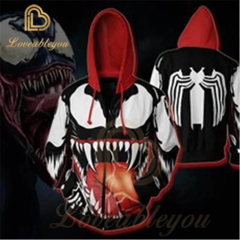 

Venom Spider-Man Hoodie Avengers Endgame Spiderman Cosplay Costume Sweatshirts Men Zipper Streetwear Off White Sudaderas Hombre