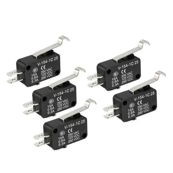 

uxcell 5Pcs V-154-1C25 Micro Limit Switch Momentary SPDT NO NC 3 Pin Simulated R-Lever Type Arm
