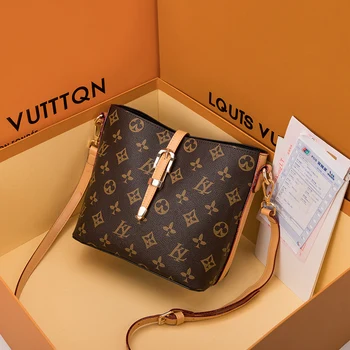 

2020 New Fashion Women Shoulder Crossbody Bags Printed Single Handbag Genuine Leather Female Bucket Bag Luxury Louis Brand Bags