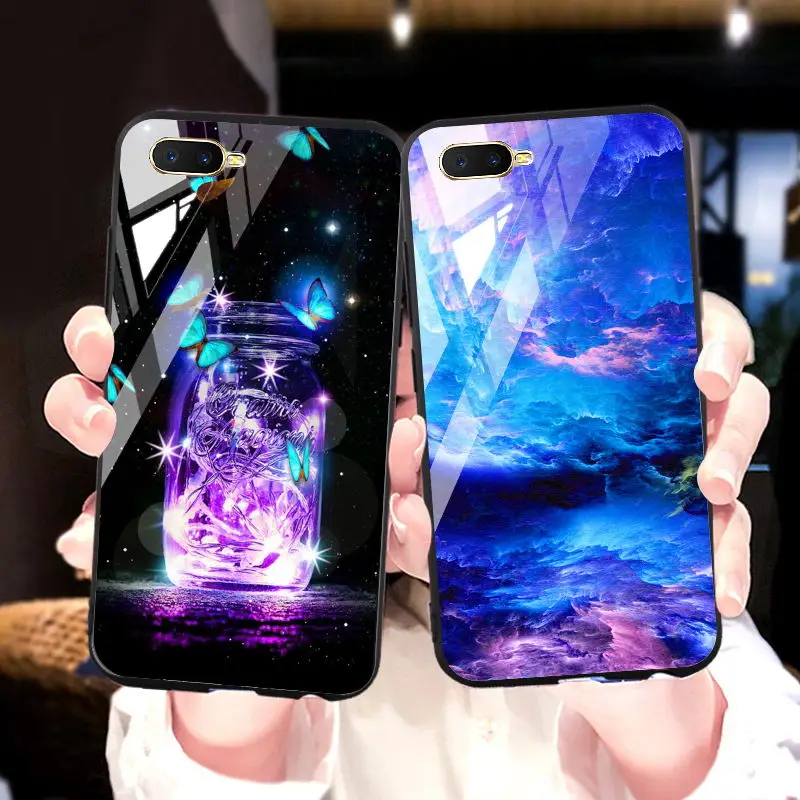 

Luxury Tempered Glass Case For OPPO K1 R11S R11 plus Case Hard PC Colorful cases For OPPO K1 Case Soft Silicone Back Cover