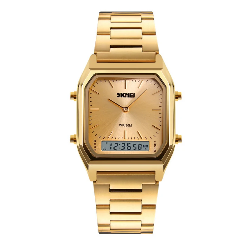 Fashion Business Waterproof Steel Band Electronic Watch Retro Double Show Sports Calendar Multi Function Simple Quartz Watch