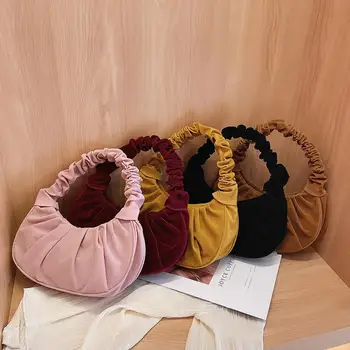 

Autumn Solid Female Handbag Pleated Dumpling Shoulder Bags Party Totes Wristlets Popular Simple Female Daily Bag