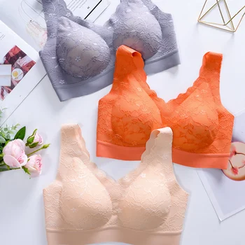 

Women Sleeping Bras Thin Soft Seamless Bras With Removable Latex Pads Lace Comfy Daily Bras BMF88