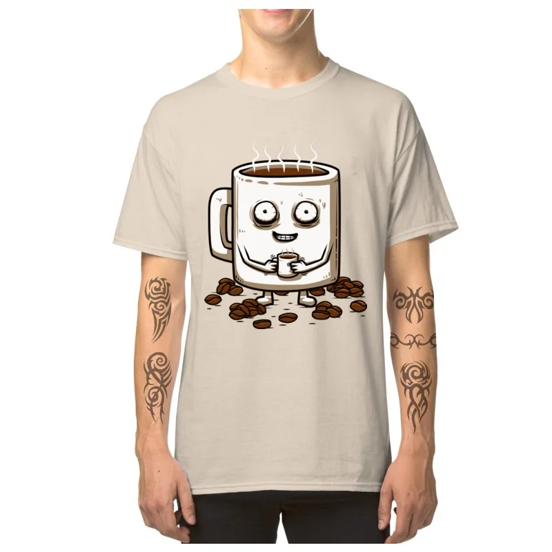 Printing Coffe_lover_addict_4176 Round Collar Top T-shirts Summer Tops & Tees Short Sleeve for Men Cheap Pure Cotton T-Shirt Coffe_lover_addict_4176 beige