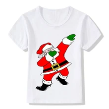 Детская футболка с короткими рукавами и круглым воротником с Санта-Клаусом, топ с рисунком на лето, THJ99