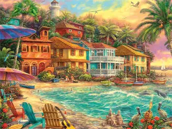 

14CT/16/18/27/28/25 CROSS STITCH Lover scenery Cross Stitch 100% EGYPT cotton threads scenic house by the sea