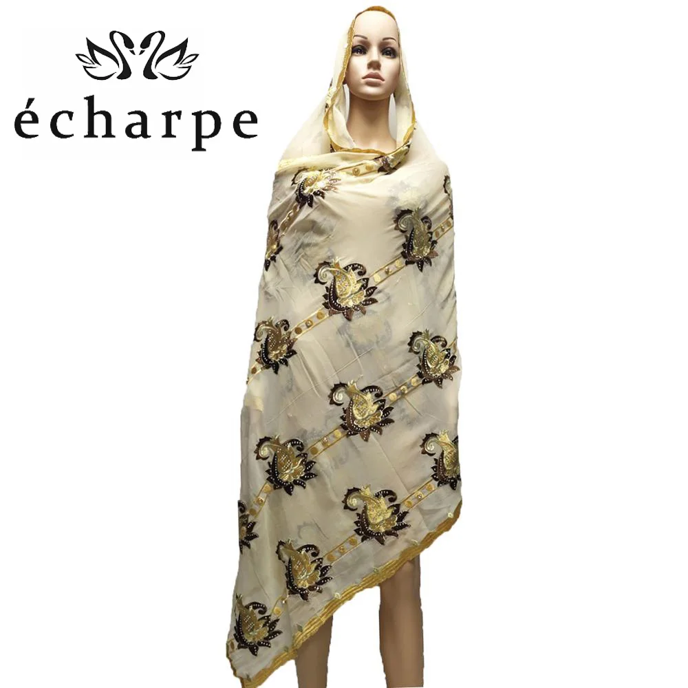 

2019 New Scarf African Women's Scarf Muslim headscarf Cotton Embroidery Scarf