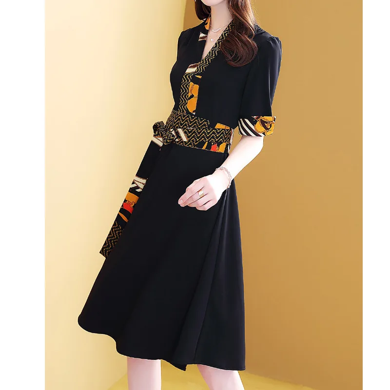 

2019 New Style Waist Hugging Slimming Elegant Goddess-Style Dress Western Style Fashion Half-sleeve Shirt Skirt Summer Wear