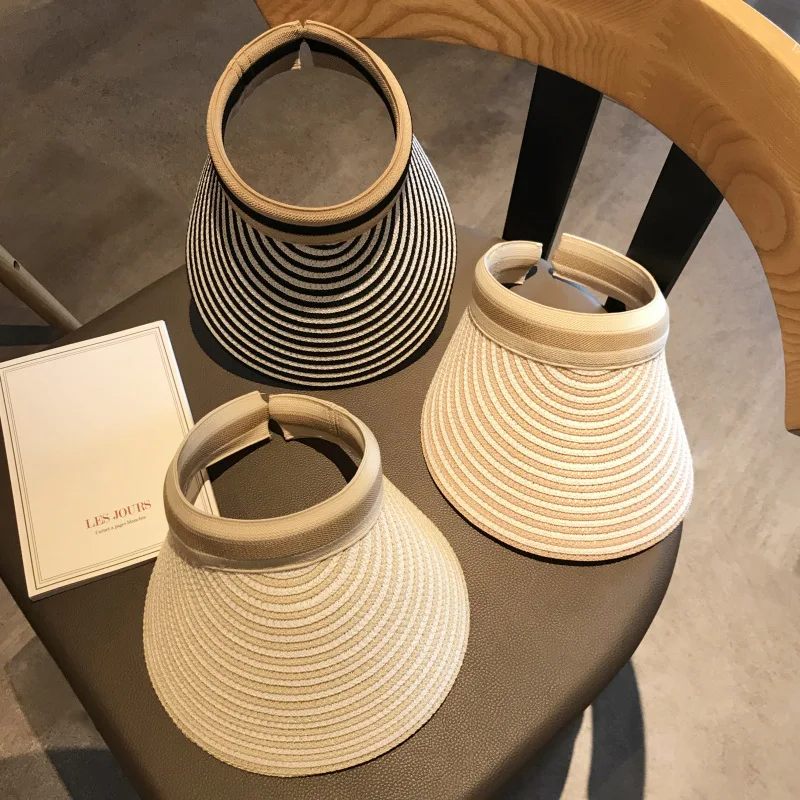 

Topless Hat Children Face Covering Cap INS Sun-resistant Topee Korean Style CHIC Unroofed Straw Hat Outing Stripes Beach