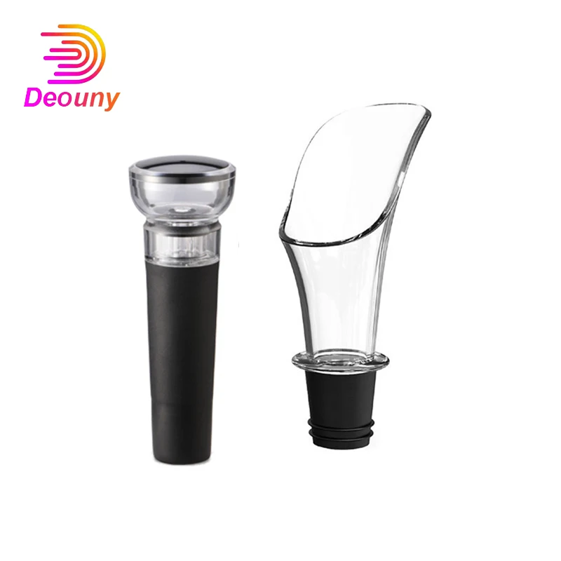 

DEOUNY New Vacuum Silicone Wine Stopper 2pcs Set Wine Bottle Box Pourer Transparent Acrylic Stoppers Home Bar Tools