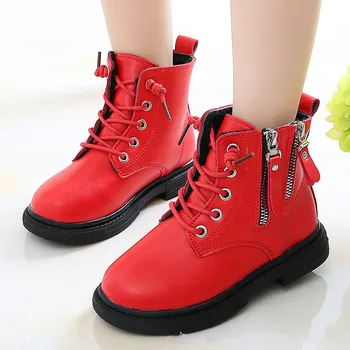 

Winter Kids Boots Girl Leather Shoes Autumn New Boys Martin Boots Fashion Non-slip Plush Ankle Boot Warm Boot Cotton Shoes E227