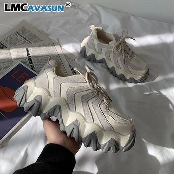 

LMCAVASUN Chunky Sneakers Women Trainers Dad Platform Shoes Woman Sneakers 2020 New Casual Shoes Wedges basket Zapatillas Mujer