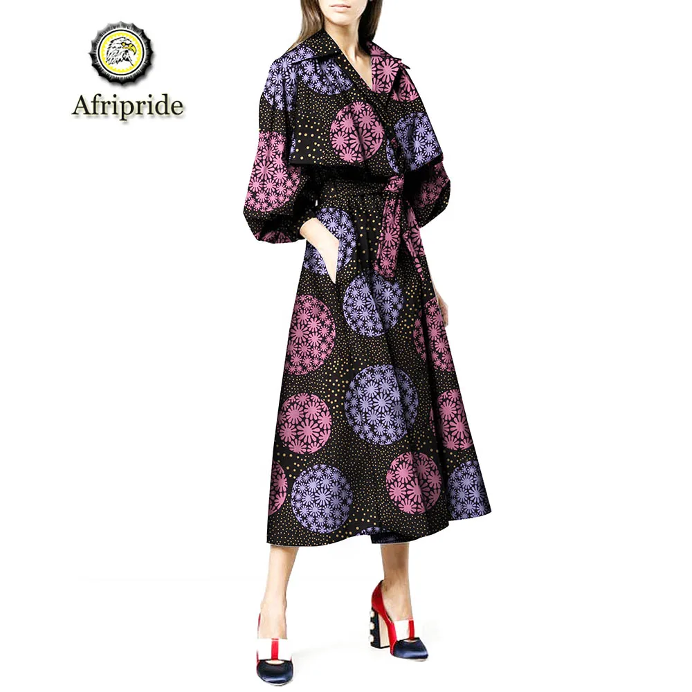 

2019 african dresses for women AFRIPRIDE bazin riche ankara print pure cotton wax batik private custom wax batik v-neck S1825091