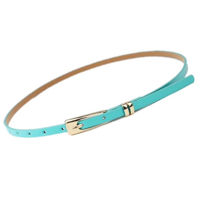 RAINIE SEAN Leather Thin Belt For Women Ladies Narrow Thin Dress Belt Female Pin Buckle Yellow Blue Orange Red Pink Waist Belt lake blue