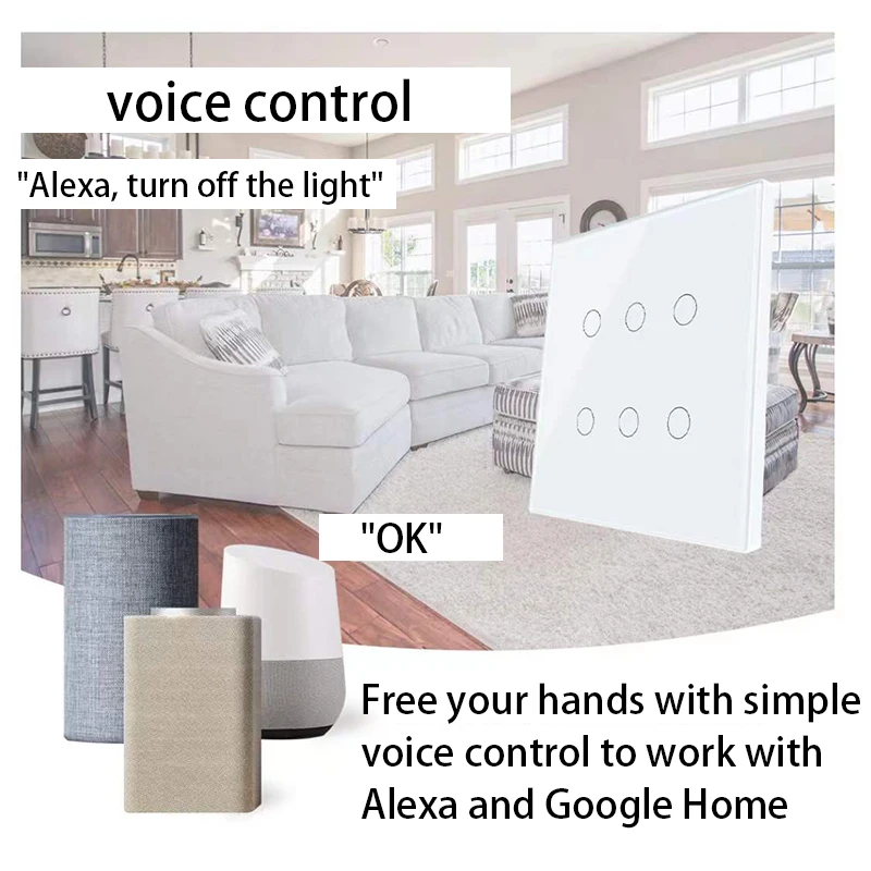 SUNTREE Tuya Smart Home WiFi Touch Switch 6-way Panel Voice App Remote Control | Электроника