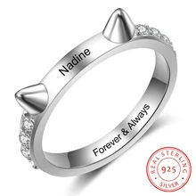 925 Sterling Silver Personlized Name Rings Dog Bone Cat Ears Animal Shape Rings Cubic Zirconia Rings Anniversary Fine Jewelry