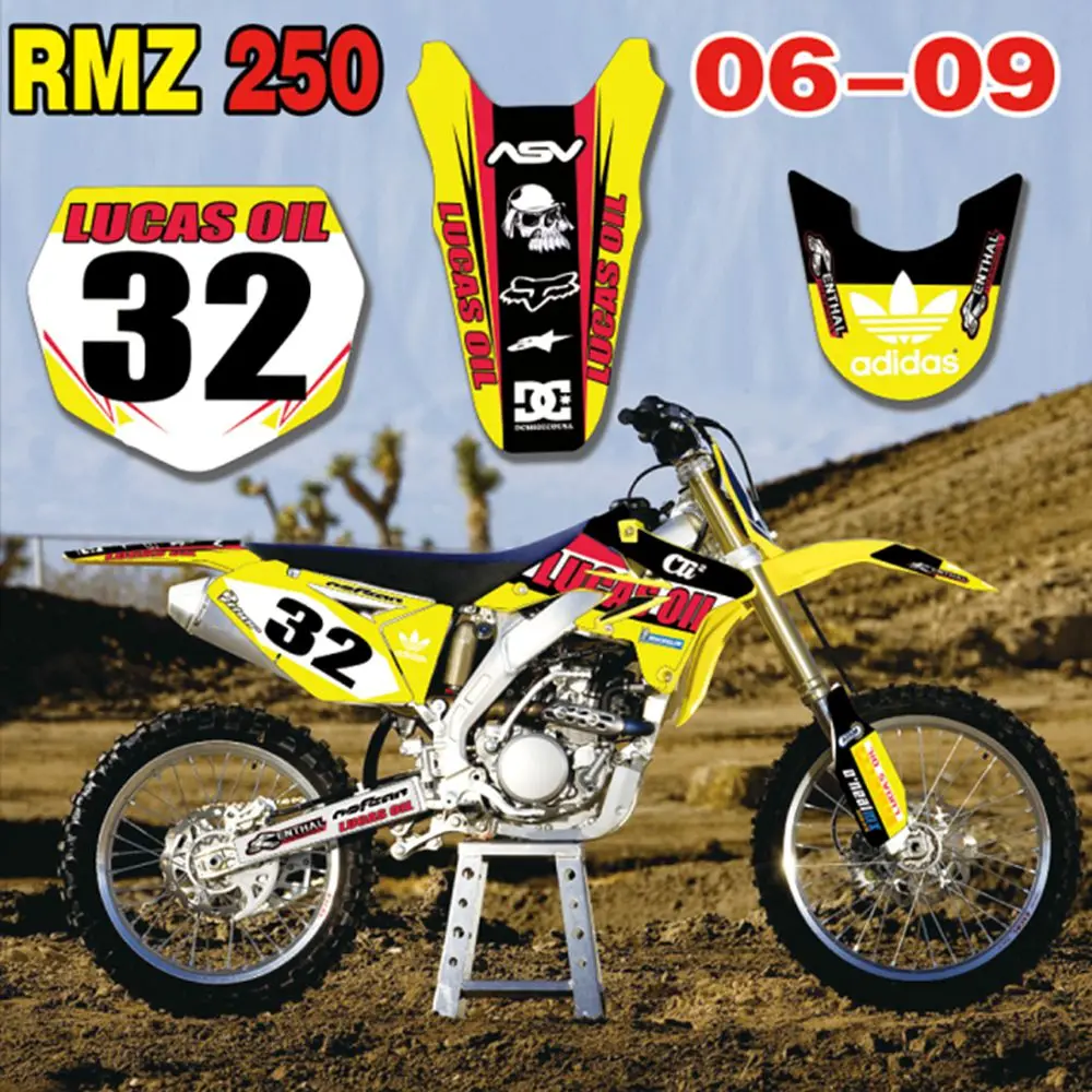 Для Suzuki RMZ250 2006-2009 Новые полные графические наклейки на заказ имя номера глянцевые яркие наклейки водонепроницаемые
