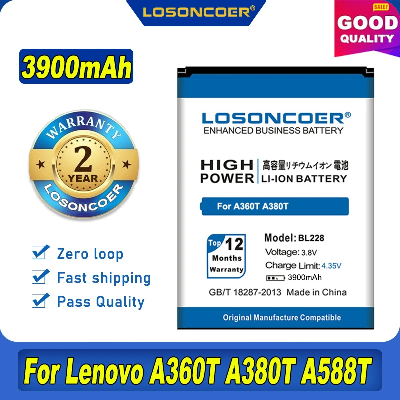 100% Оригинальный LOSONCOER 3900 мАч BL228 аккумулятор для Lenovo A360T A380T A588T | Мобильные
