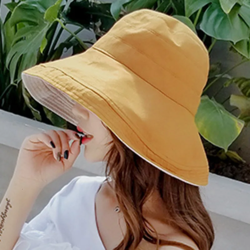 LANMREM Summer New Casual Fashion Temperament Women Loose Plus Sweet Solid Color Double-sided With Big Beach Hat TC583