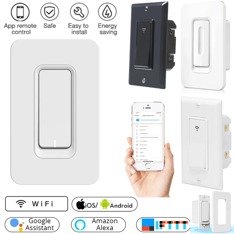 

WiFi Smart Wall Light Switch Dimmer APP Control No Hub Work Alexa Google