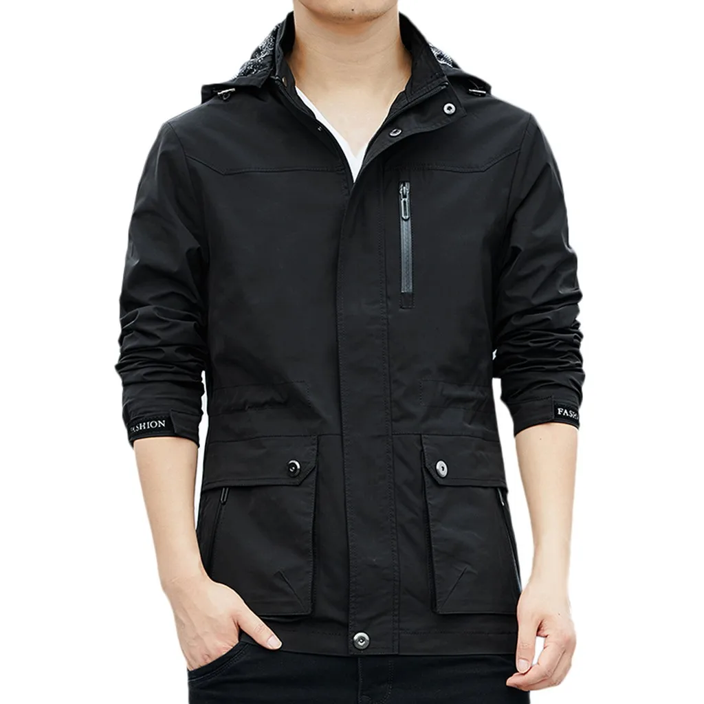 Black JAYCOSIN Men's Jacket Chaqueta Hombre Autumn Long Sleeve Jackets Windbreaker Casual Fashion Jacket Men Outwear Coat19AUG7 - Color: Black