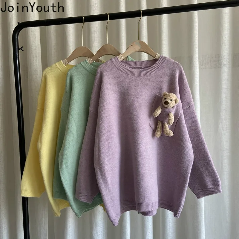 Joinyouth Fashion Bear Sweater Korean Knitted Pullovers Ropa Mujer Long Sleeve Weater Oversized Knitwear Jumper Cute Sueter | Женская