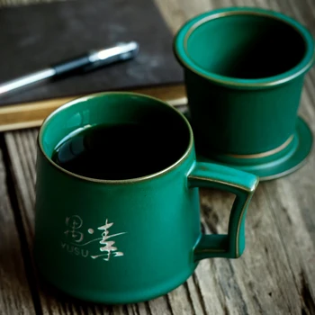 

Vintage Ceramic Cup Lid Filter Classic Tea Separation Cup Japan Office Creative Water Cups Taza Con Tapa Coffee Mugs AB50CU