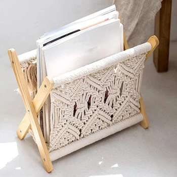 

Macrame azine Rack Small Boho azine Holder Storage Basket Standing Rack for Books, Newspapers, Notebook