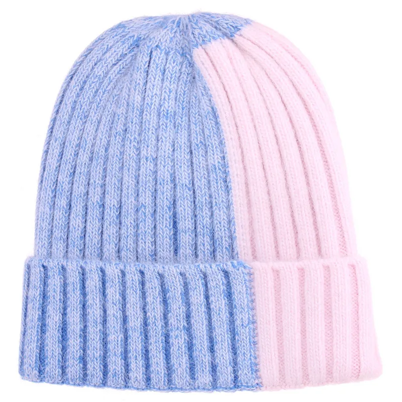 Шапочки Женские шапки зимние Skullies для женщин зимние шапки шапочки зимняя шапка женские шапки Женская зимняя женская шапка теплая вязаная - Цвет: Blue-Pink