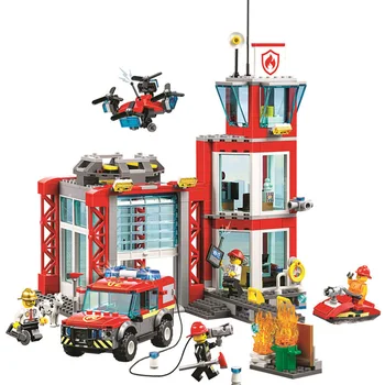 

2020 City Sky Police Fire Station Building Blocks Kit Bricks Classic Model Kids Toys For Children Lepining Christmas Gift