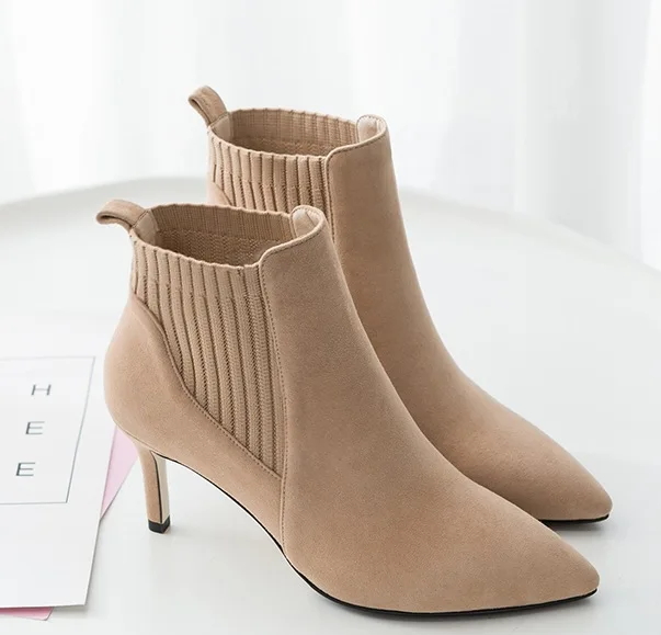 

2019 net red fine heel women's autumn and winter wool stretch fashion fashion boots ladies plus velvet Martin boots
