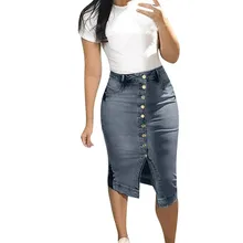 Новинка, повседневные женские юбки, Модная Джинсовая юбка на пуговицах, летняя юбка-карандаш с разрезом спереди, открытые женские юбки, Прямая поставка, Jupe Femme