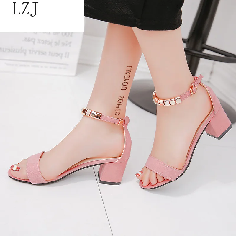 

Metal String Bead Summer Women Sandals Open Toe Shoes Women's Sandles Square Heel Women Shoes Korean Style Gladiator Shoes