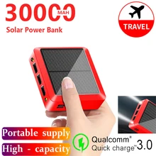Solar Portable 30000mAh Powerbank Portable Fast Charging External Battery with 3USB Ports Flashlight Charge for Samsung IPhone