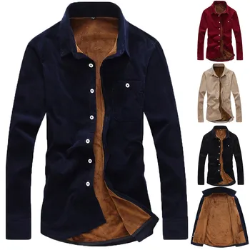 

Men Brief Style Corduroy Solid Warm Casual Long Sleeve Shirt Blouse Top shirts men dress hawaiian plus size camisas hombre