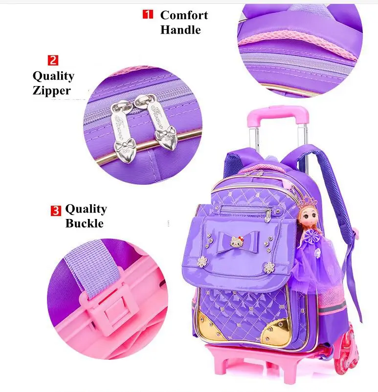 Kid's School Bag on Wheels Children Luggage Rolling Bags Wheeled Bag Backpacks for Girls Travel Trolley Backpack Bags for Girls