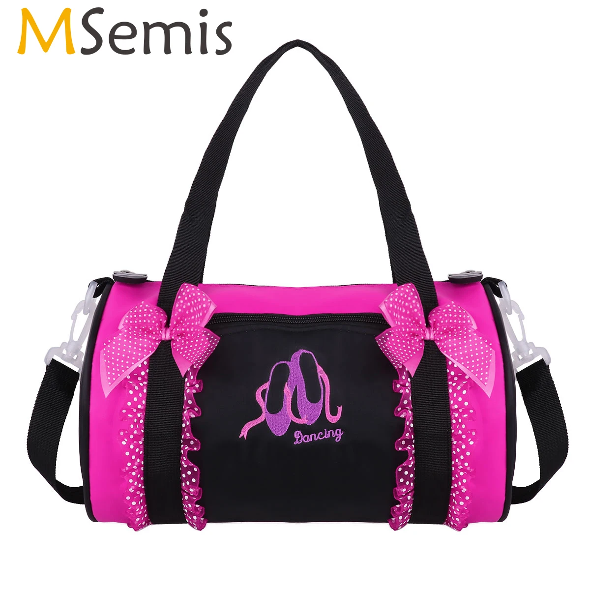 

MSemis Kids Girls Ballet Dance Sports Hand Bag Pokla Dot Bowknot Ruffled Lace Embroidered Duffle Handbags Children Shoulder Bag
