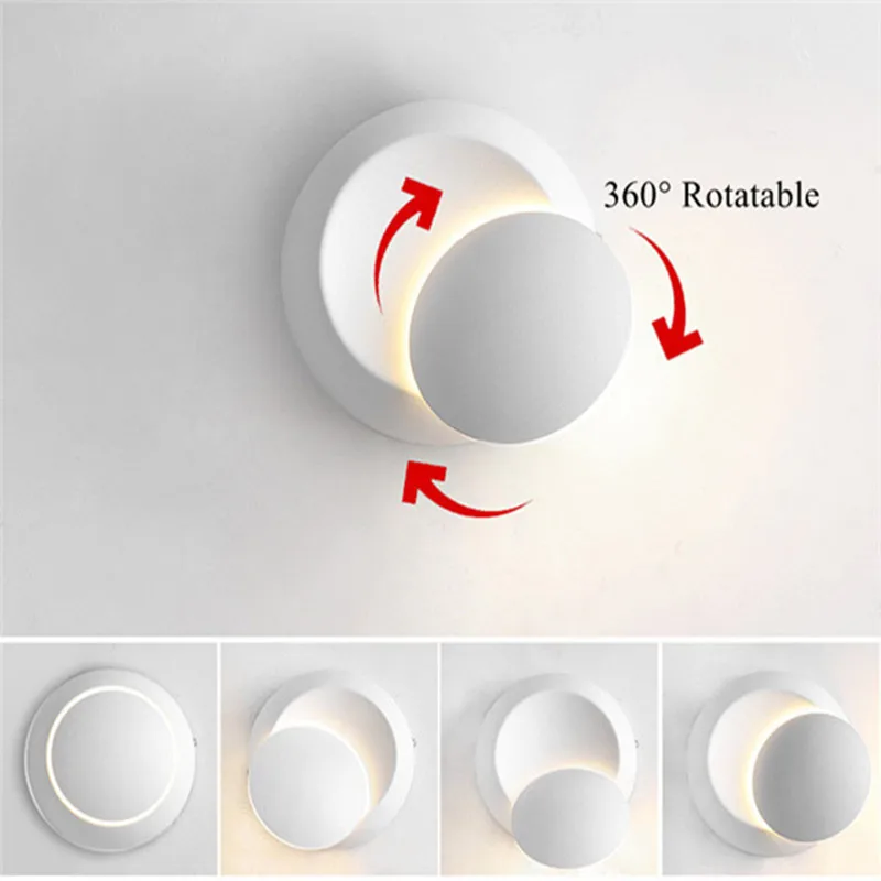 6W LED Wall Lamp 360 degree rotation adjustable bedside light White and Black creative wall lamp Black modern aisle round lamp 5