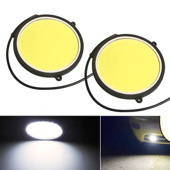 

HNAUTP 2Pcs 88mm Round COB DRL High Power Car LED Daytime Running Lights White Auto Day Light Rubber Shell Fog Lamp Bulbs 12V