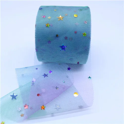 blue purple green 25 ярдов Радуга лазерный Рисунок звездочка, блестками и пайетками, рулон тюля свадебное украшение из ткани ремесла надпись «Bride Tribe» День рождения расходные материалы - Цвет: blue purple green
