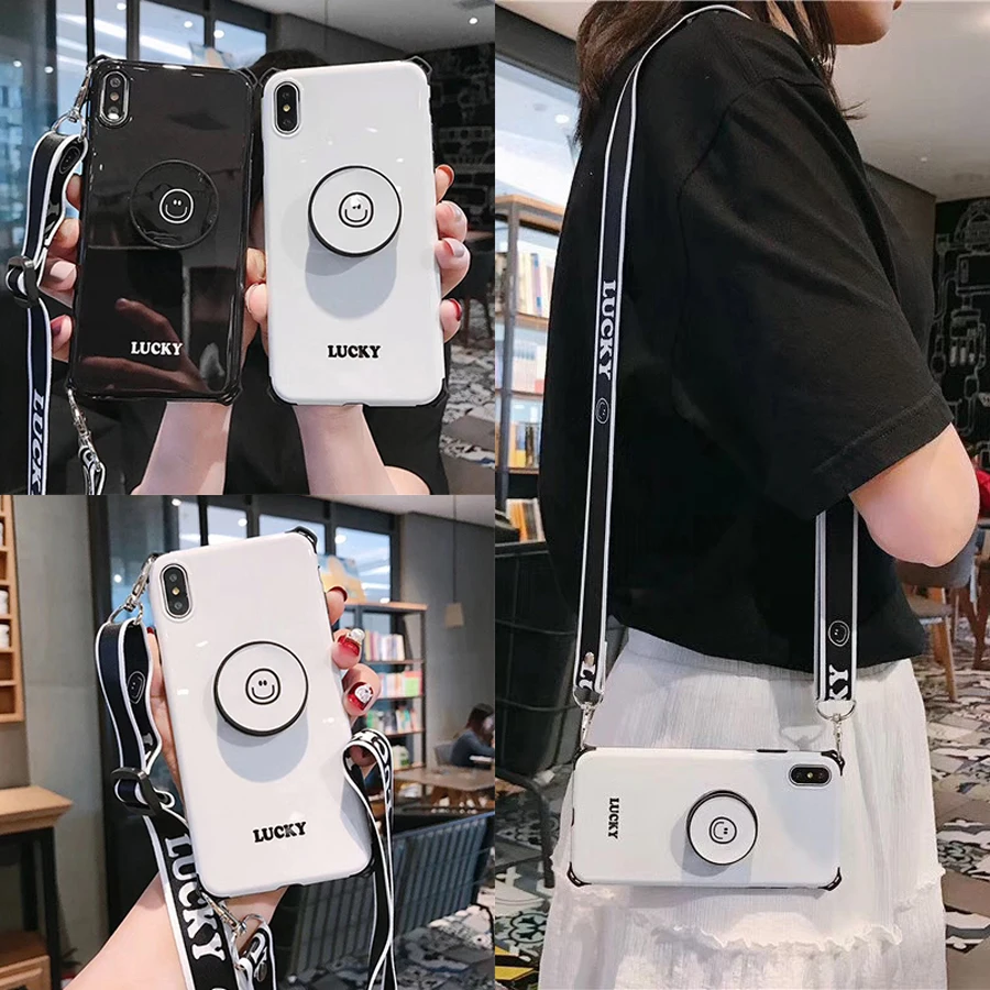 

shockproof strap tpu case for iphone X XR XS MAX 7 8 6 6s plus case cover fashion Anti-knock holder soft silicone phone bag capa