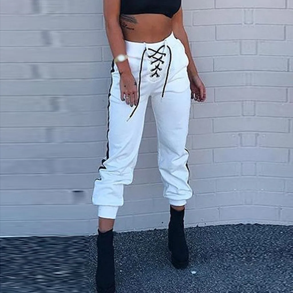 

women pants Fashion pants women Pocket Sports Bandage High Waist Casual Beam Foot Trousers Pants pantalon femme ete