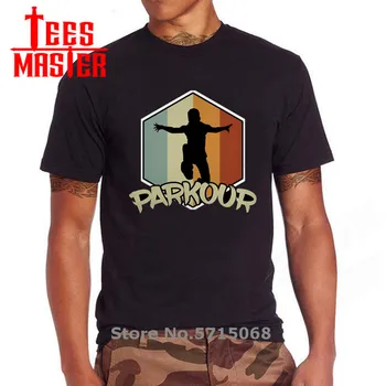 

Parkour Retro Short Sleves Vintage Run Jump Fly Freerunning Tees Obstacle Course Balance Climbing Comics T Shirt Free Shipping