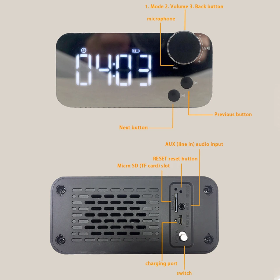 Беспроводной Bluetooth динамик FM радио будильник светодиодный HD дисплей сабвуфер