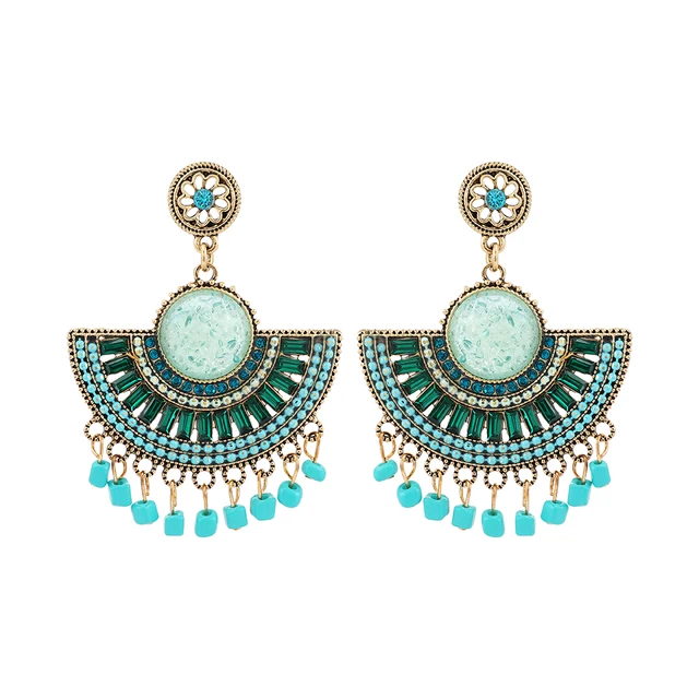 Ztech New Green Series Set Earrings Designer Jewelry Crystal Tassel Za Accessories Handmake Statement Bijoux Pendientes Brincos E1570