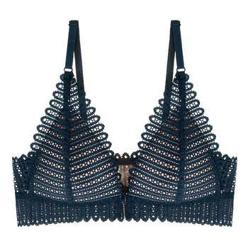 New Women's Bra French Triangle Cup Underwear Women's Thin Sexy Lace Beautiful Back Buckle Small Bra Gathering No Steel Ring Bra 1
