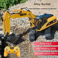 Large Remote Control Excavator 2.4G 1:20 40Mins Thick Track 690 Degree Rotating Alloy Material Sound Truck Vehical Boy Gift Toys 1