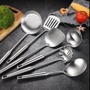

304 stainless steel pan shovel soup spoon kitchen set household frying shovel colander high-grade kitchen cooking spoon shovel