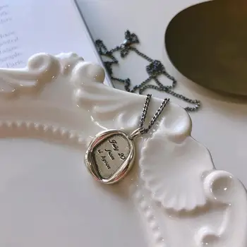 

Korean Version 925 Sterling Silver Retro-made Do Old 'JULY 20' English Letter Pendant Necklace Simple Irregular Pendant Chain